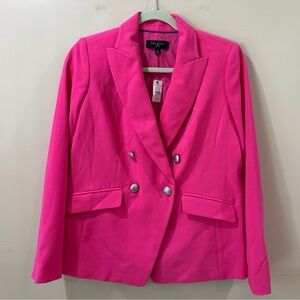 Talbots Double Breasted Blazer Twill Neon Pink Women 4 Petite Career Work New